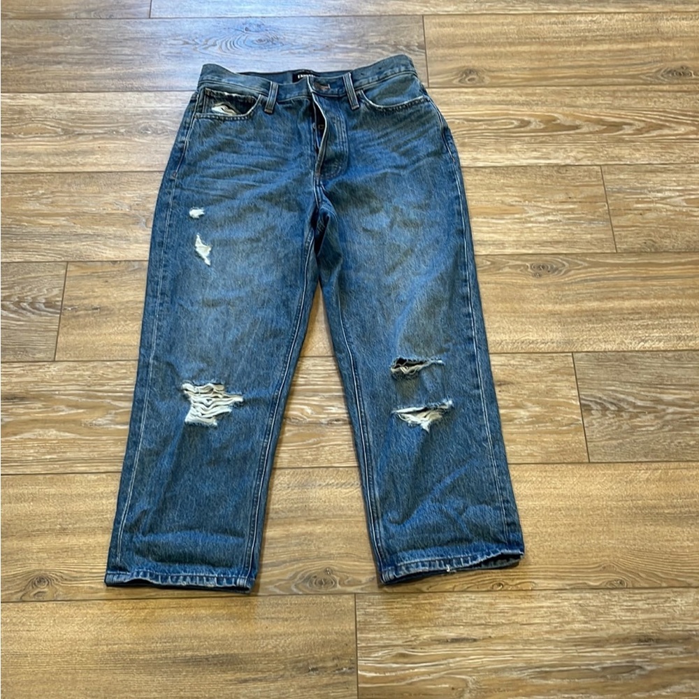 Express High Waisted Original Ripped Cropped Dad Jeans